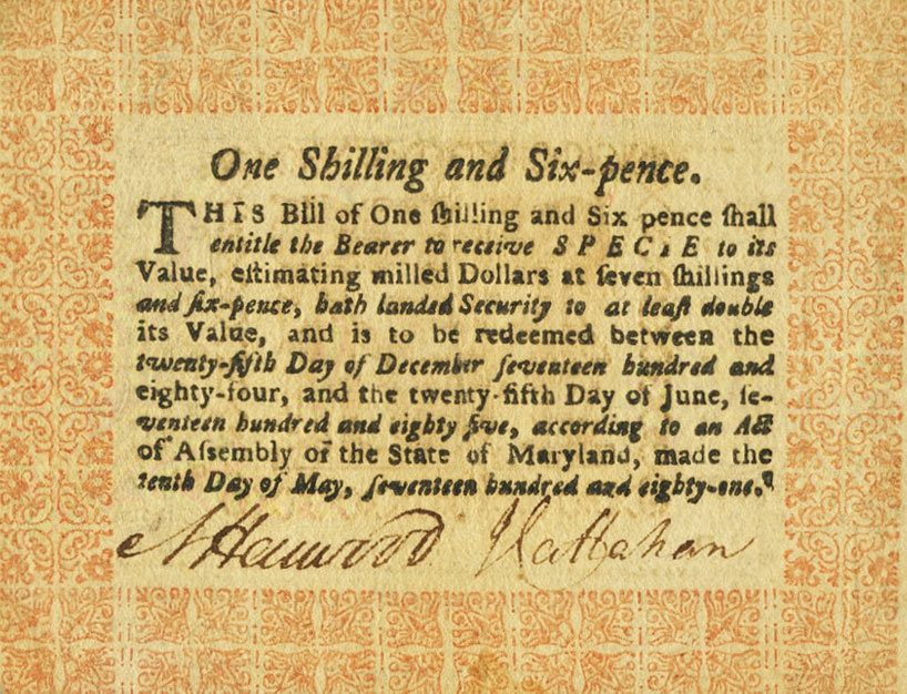 Front of United States pS1038: 1 Shilling from 1781