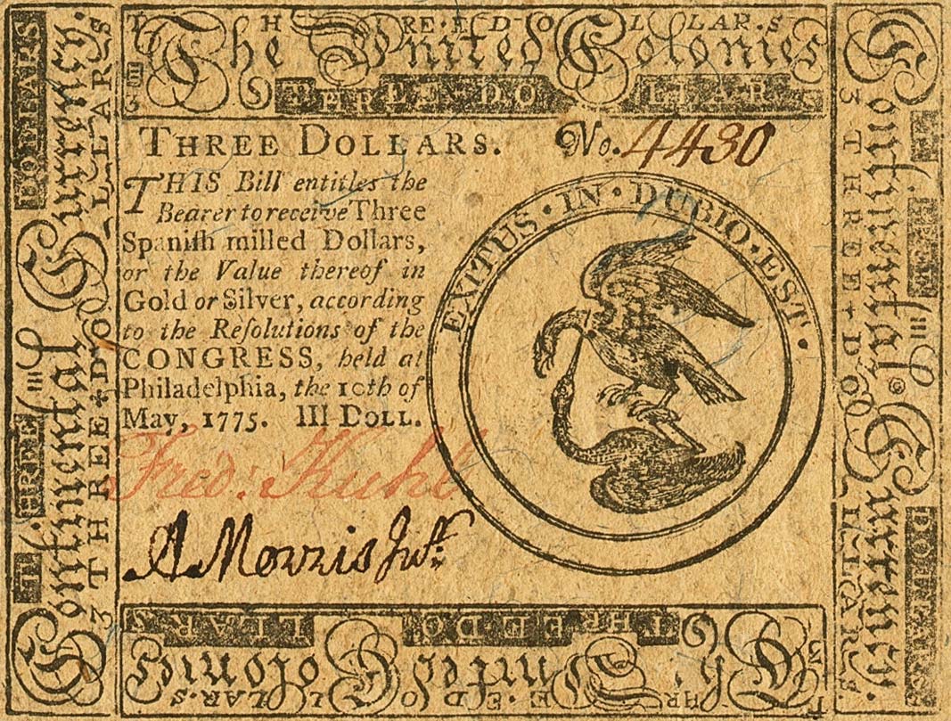 Front of United States pS103: 3 Dollars from 1775