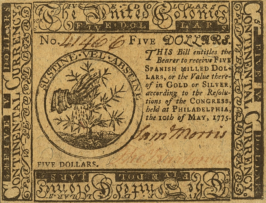 Front of United States pS105: 5 Dollars from 1775