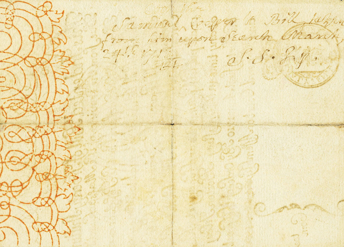 Back of United States pS1084: 20 Shillings from 1710