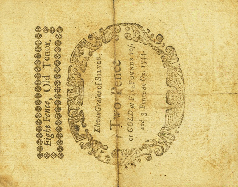 Back of United States pS1178: 2 Pence from 1744