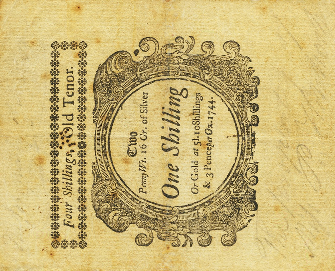 Back of United States pS1183: 1 Shilling from 1744