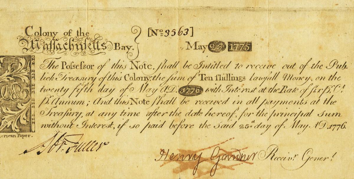 Front of United States pS1200: 10 Shillings from 1775
