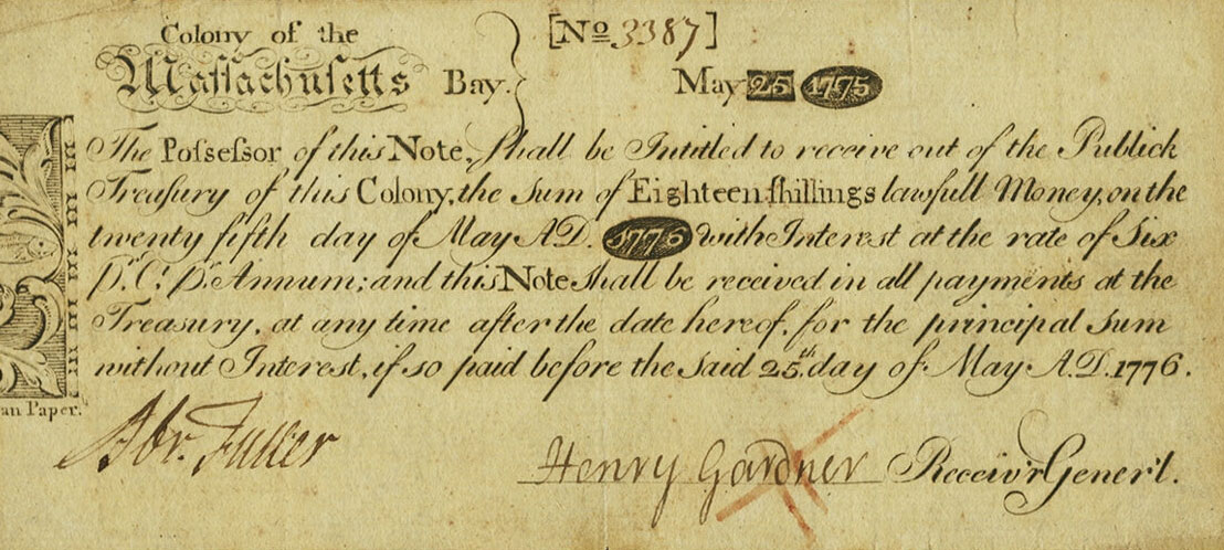 Front of United States pS1205: 18 Shillings from 1775