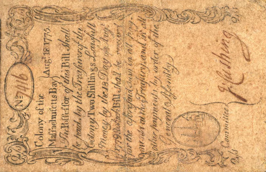 Front of United States pS1217: 2 Shillings from 1775