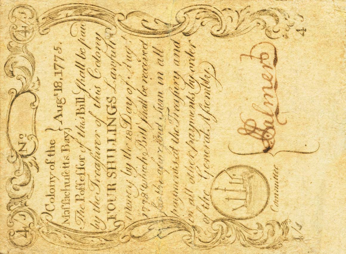 Front of United States pS1219: 4 Shillings from 1775