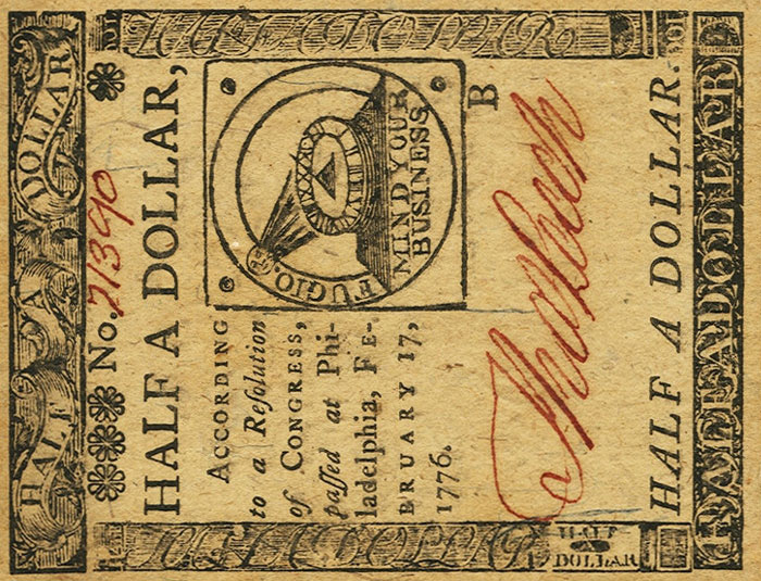 Front of United States pS121: 0.5 Dollar from 1776