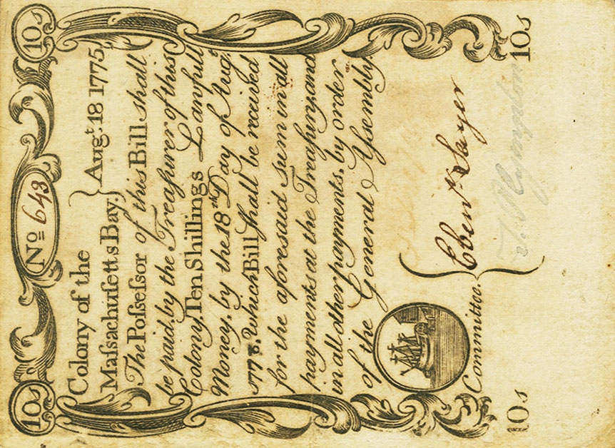 Front of United States pS1224: 10 Shillings from 1775
