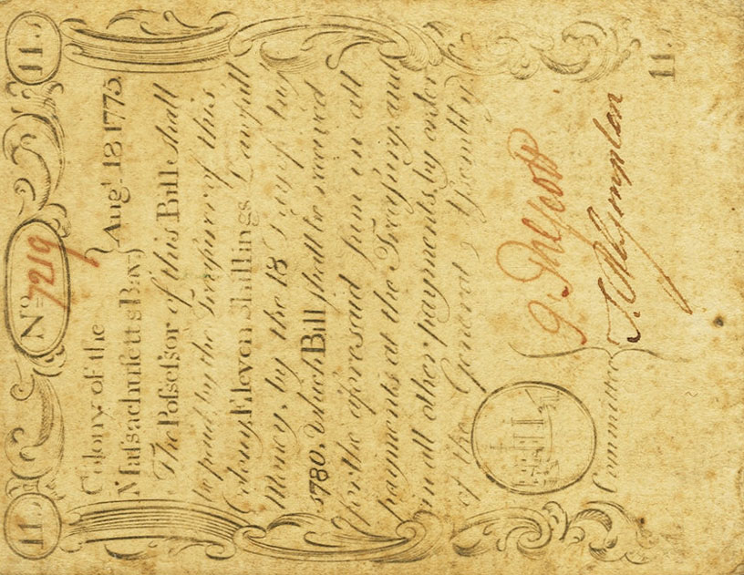 Front of United States pS1225: 11 Shillings from 1775