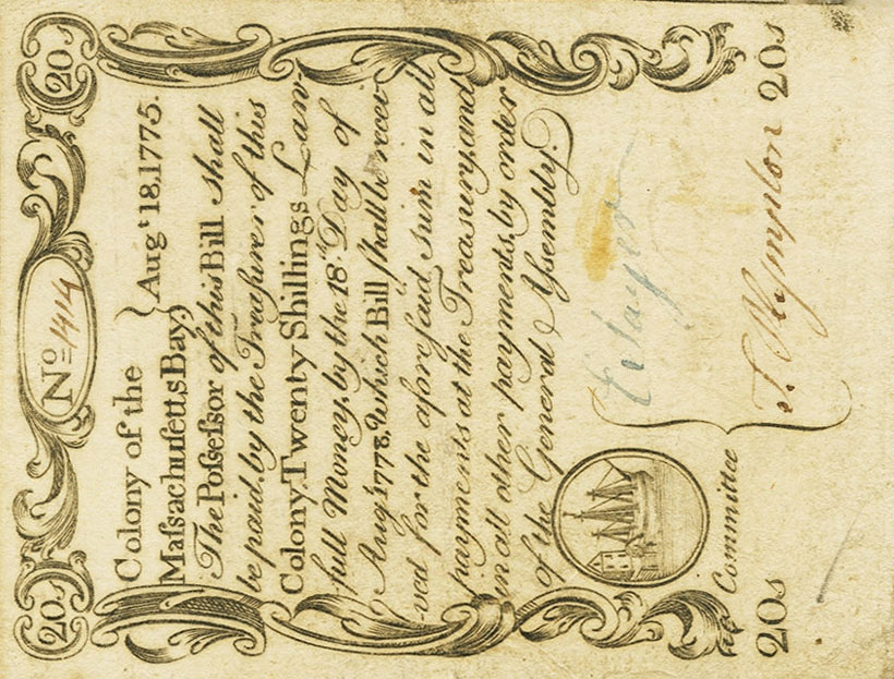 Front of United States pS1228: 20 Shillings from 1775