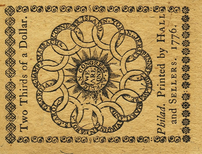 Back of United States pS122: 0.67 Dollar from 1776