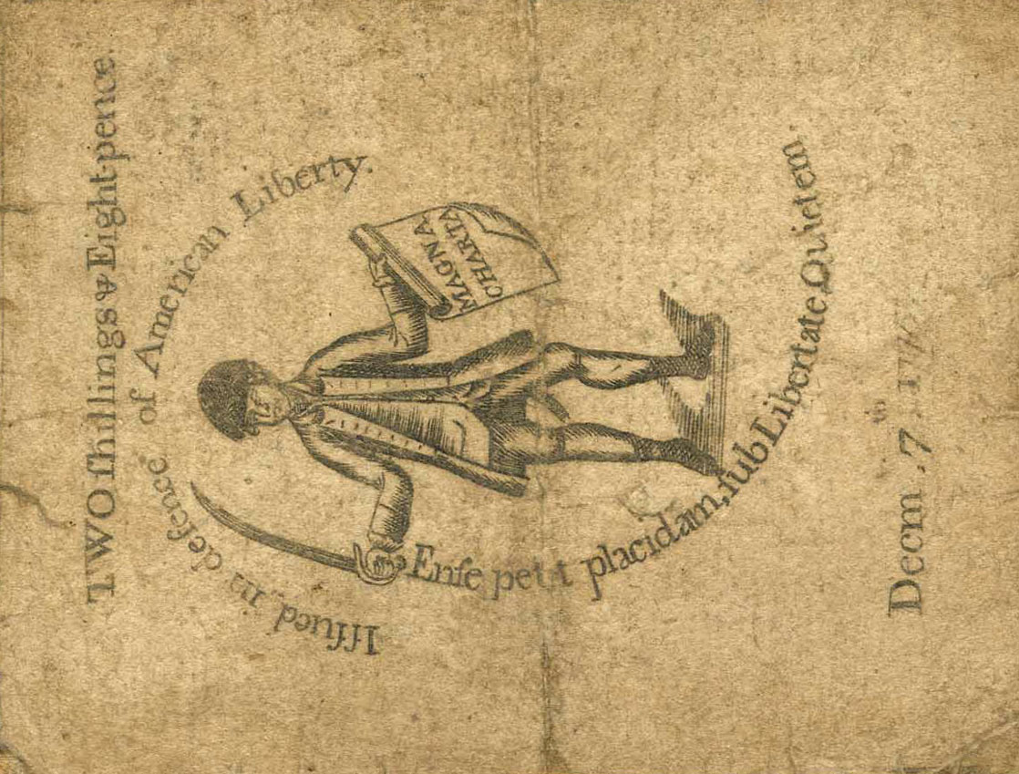 Back of United States pS1235: 2 Shillings from 1775