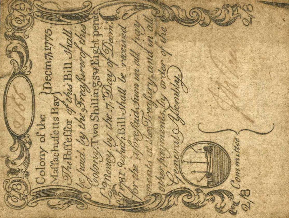 Front of United States pS1235: 2 Shillings from 1775