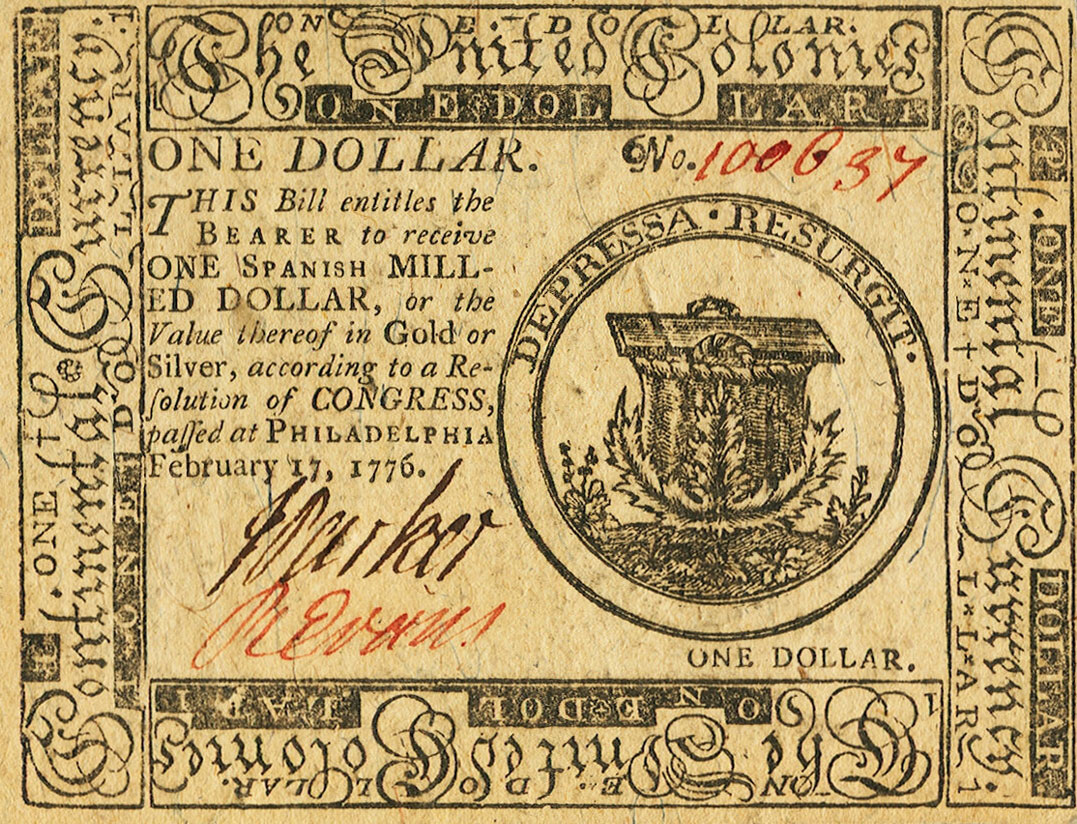 Front of United States pS123: 1 Dollar from 1776