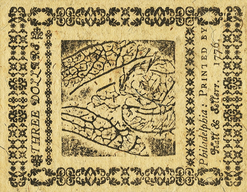 Back of United States pS125: 3 Dollars from 1776