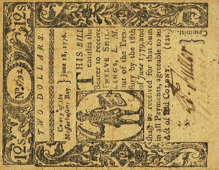 Front of United States pS1265: 12 Shillings from 1776