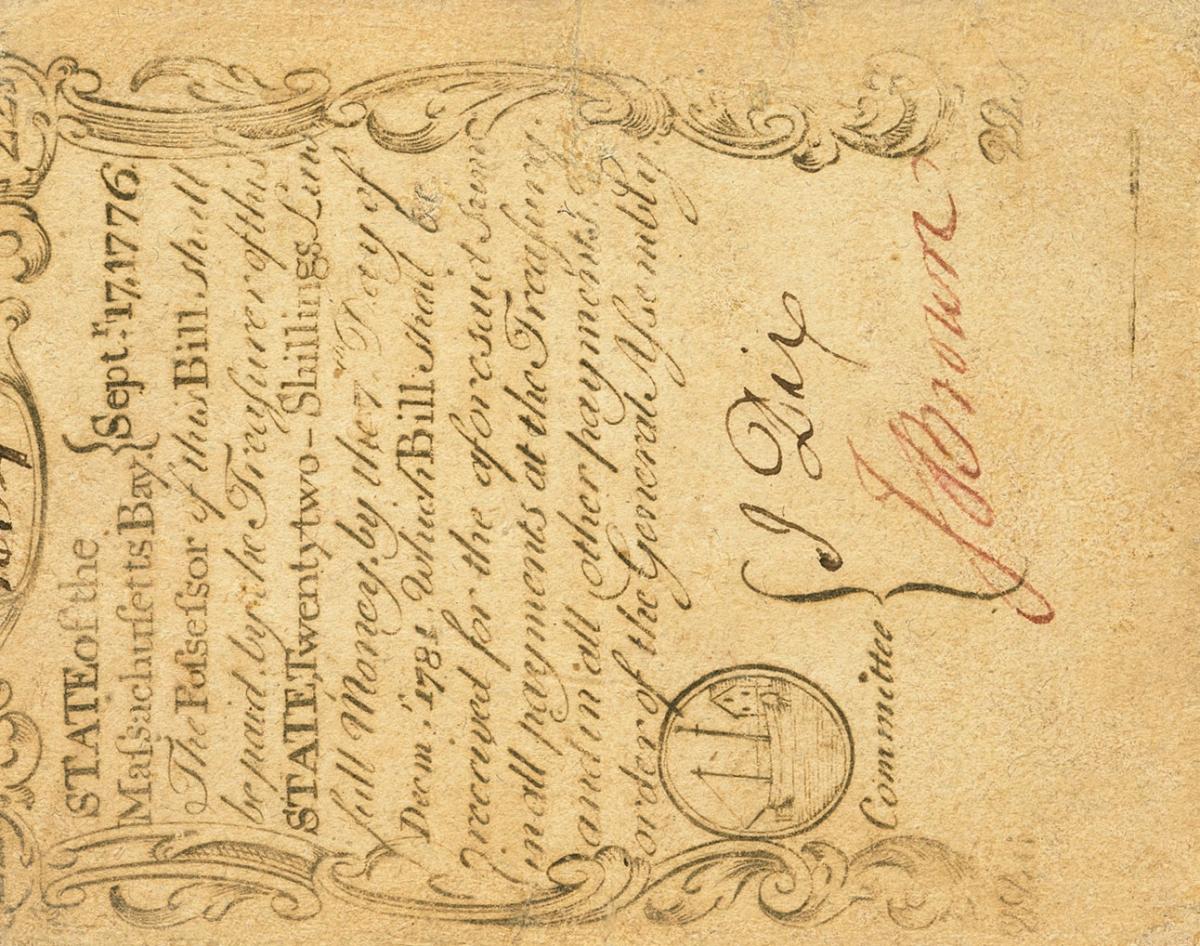 Front of United States pS1275: 22 Shillings from 1776