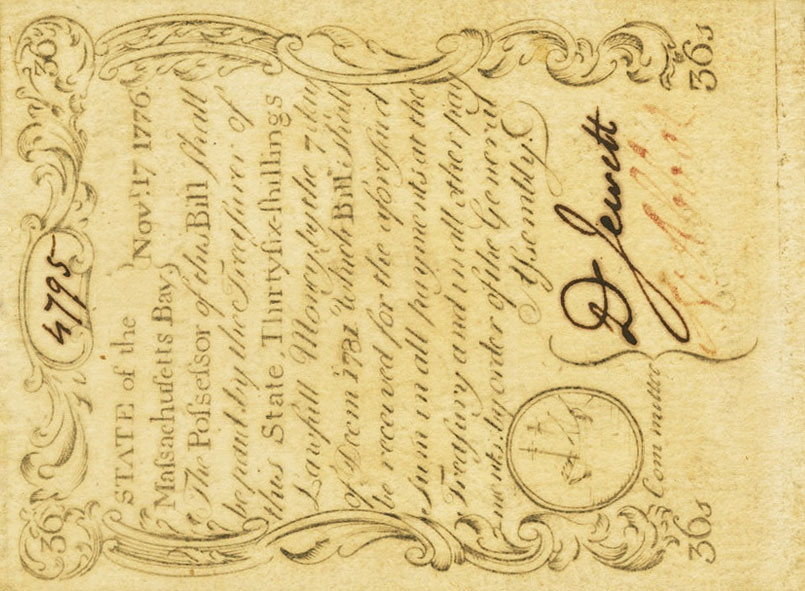 Front of United States pS1277: 36 Shillings from 1776