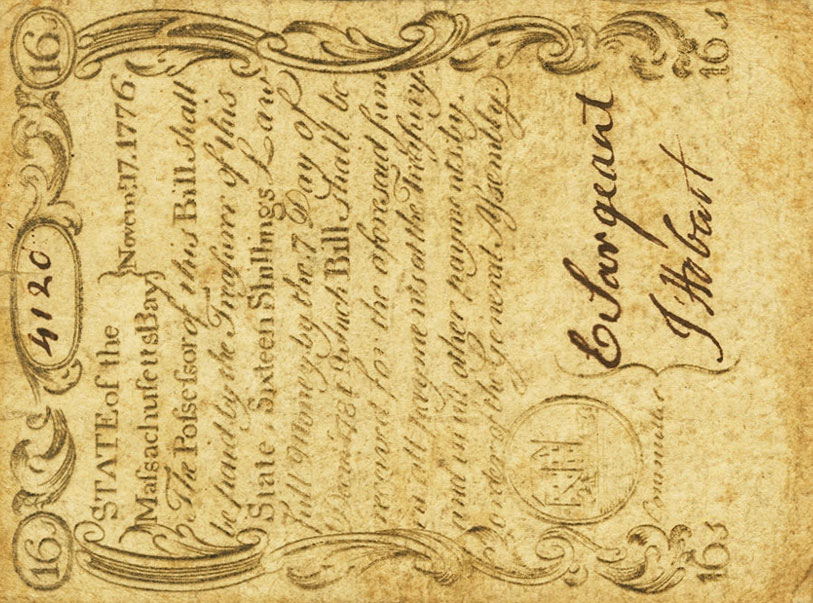 Front of United States pS1306: 16 Shillings from 1776