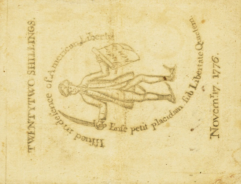 Back of United States pS1307: 22 Shillings from 1776
