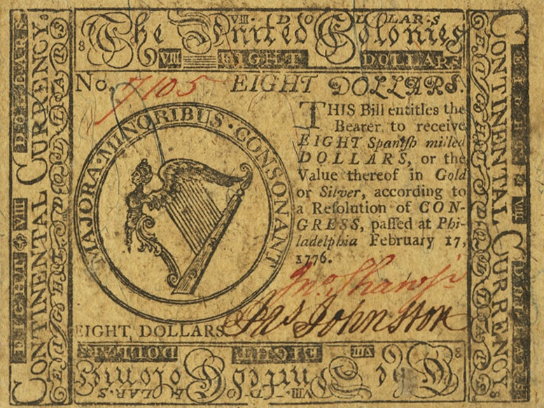 Front of United States pS130: 8 Dollars from 1776