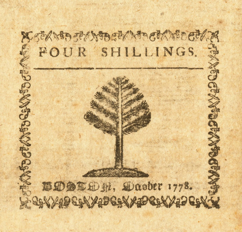 Back of United States pS1322: 4 Shillings from 1778