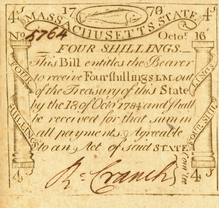Front of United States pS1322: 4 Shillings from 1778