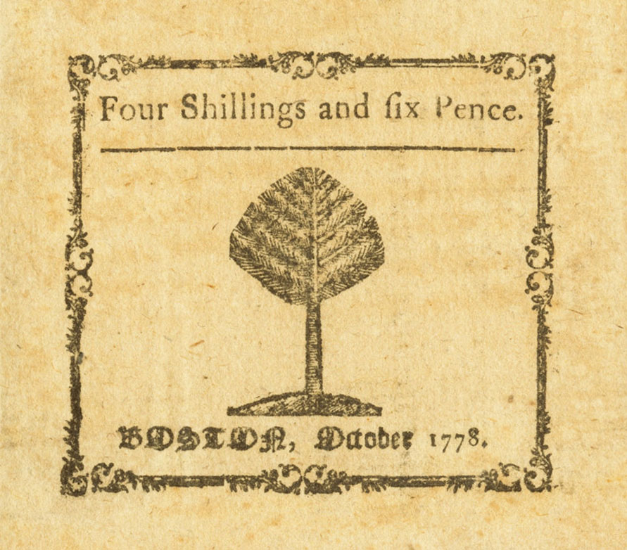 Back of United States pS1323: 4 Shillings from 1778