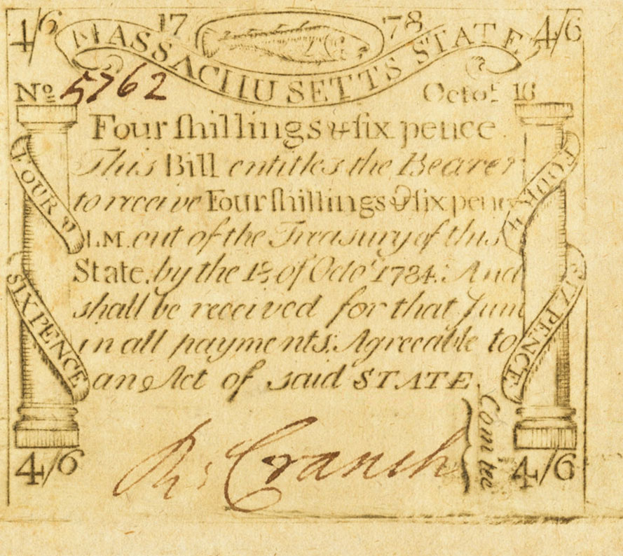 Front of United States pS1323: 4 Shillings from 1778