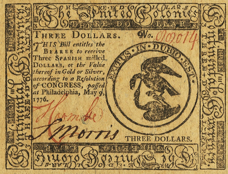 Front of United States pS133: 3 Dollars from 1776