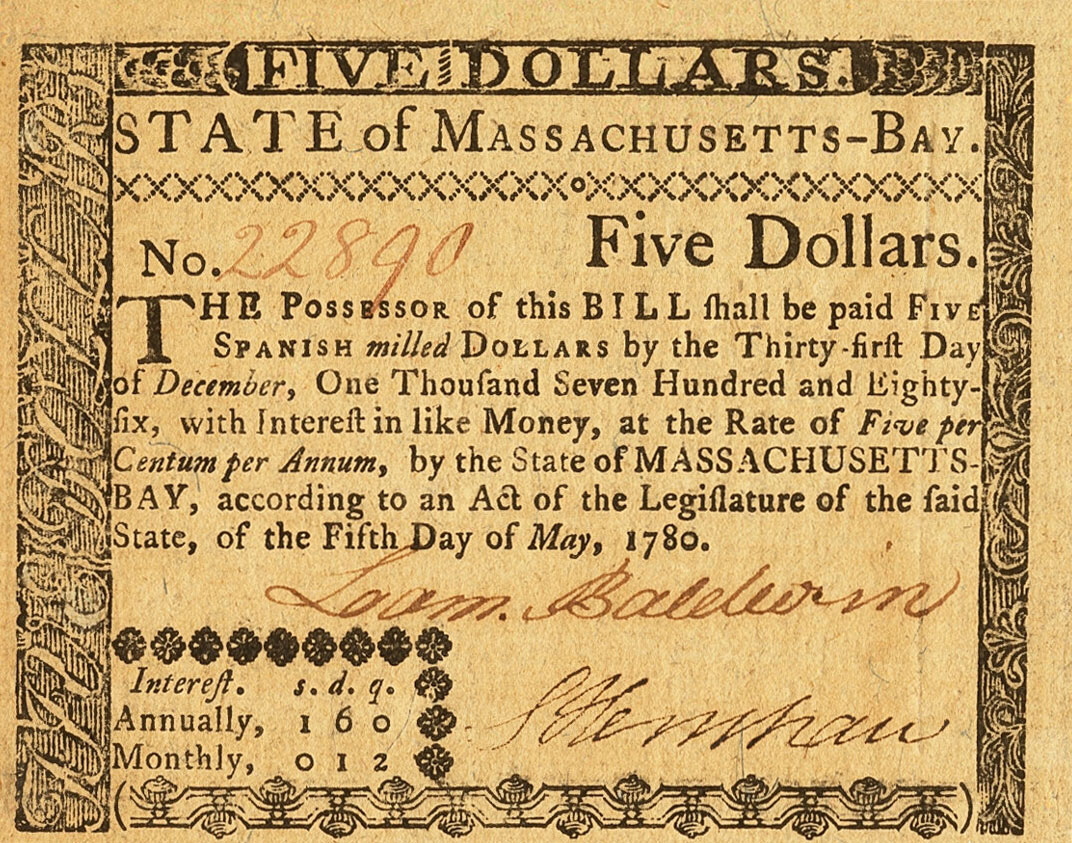 Front of United States pS1340: 5 Dollars from 1780