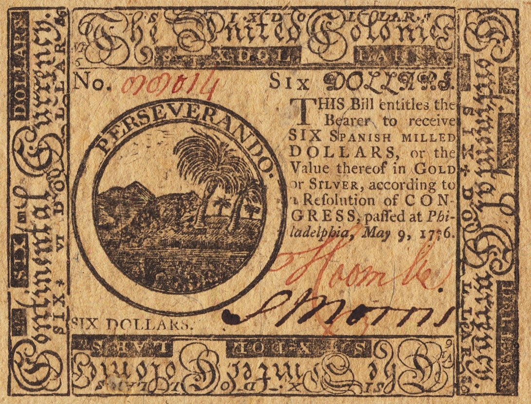 Front of United States pS136: 6 Dollars from 1776