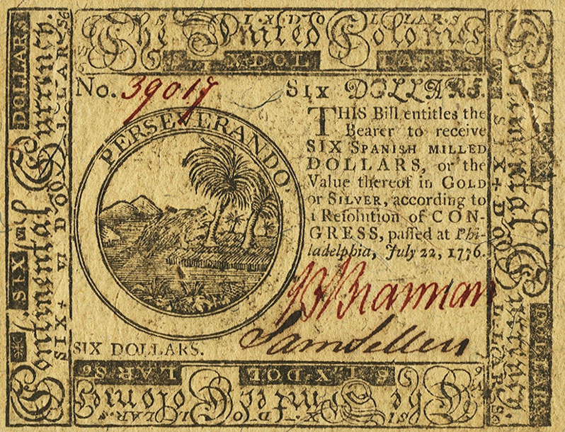 Front of United States pS143: 6 Dollars from 1776