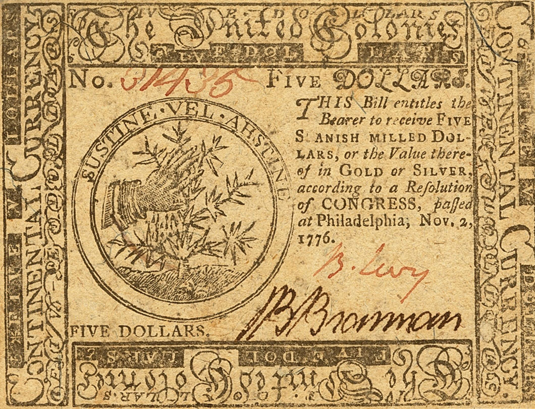 Front of United States pS150: 5 Dollars from 1776