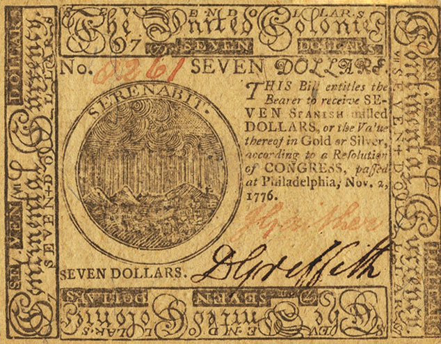 Front of United States pS152: 7 Dollars from 1776