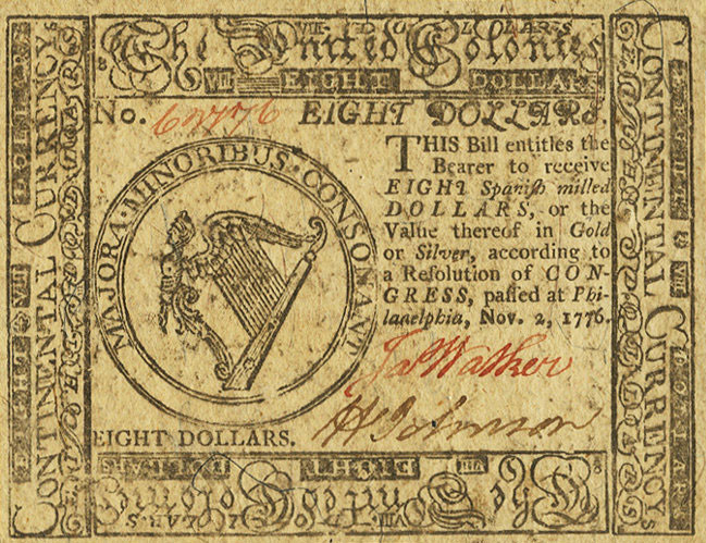 Front of United States pS153: 8 Dollars from 1776