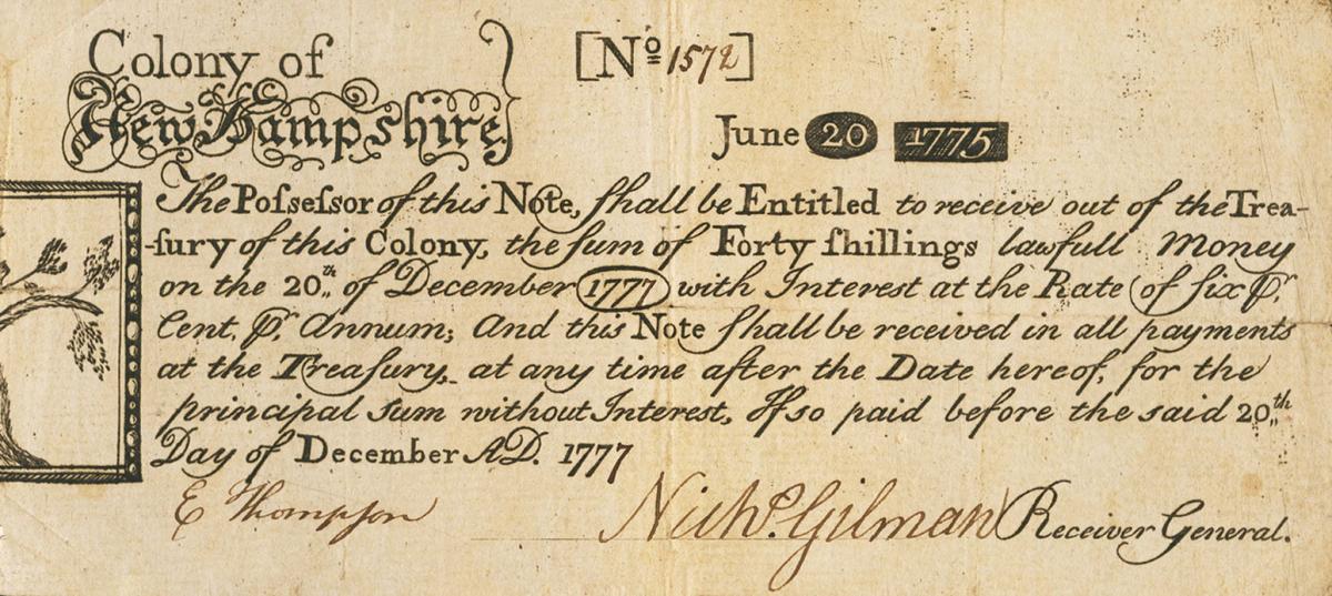 Front of United States pS1594: 40 Shillings from 1775