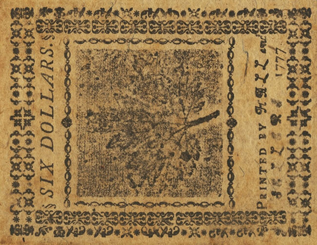 Back of United States pS159: 6 Dollars from 1777