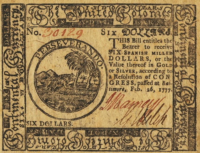 Front of United States pS159: 6 Dollars from 1777