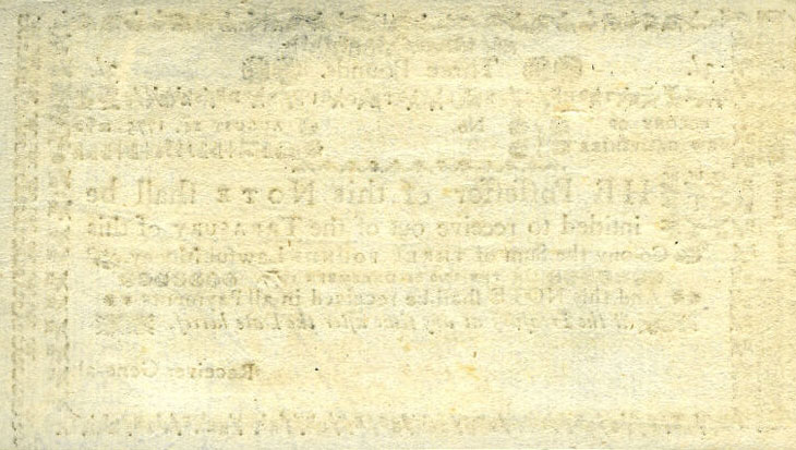 Back of United States pS1605: 3 Pounds from 1775