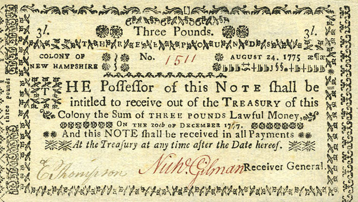 Front of United States pS1605: 3 Pounds from 1775