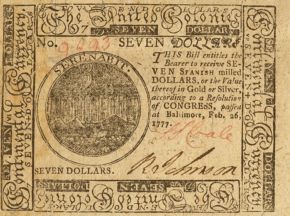 Front of United States pS160: 7 Dollars from 1777