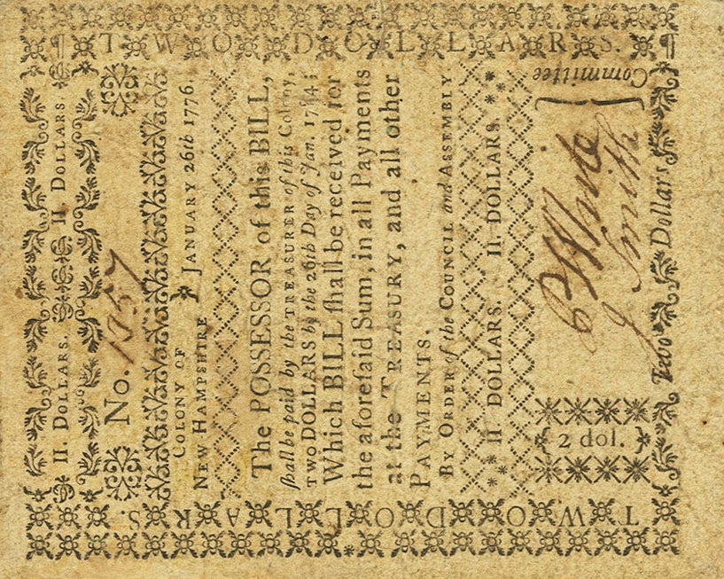 Front of United States pS1618: 2 Dollars from 1776