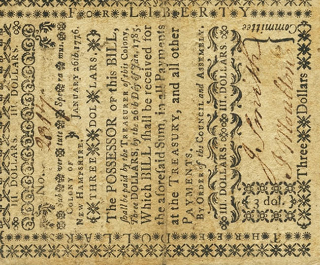 Front of United States pS1619: 3 Dollars from 1776