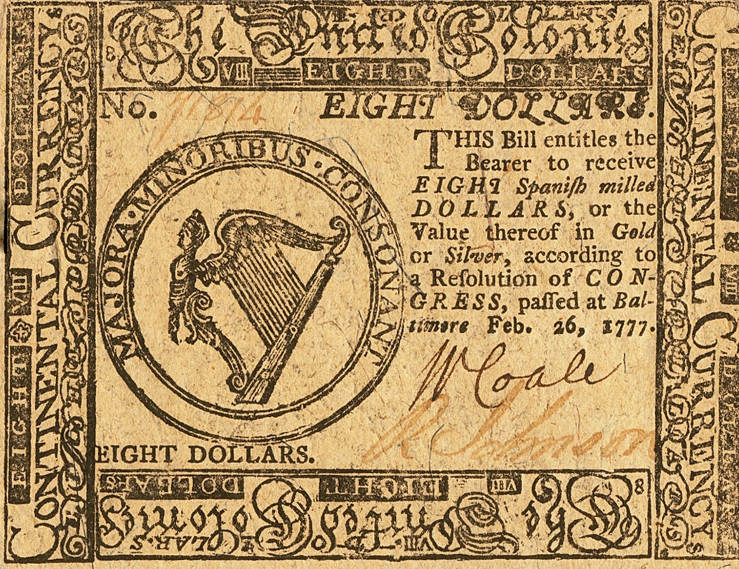 Front of United States pS161: 8 Dollars from 1777