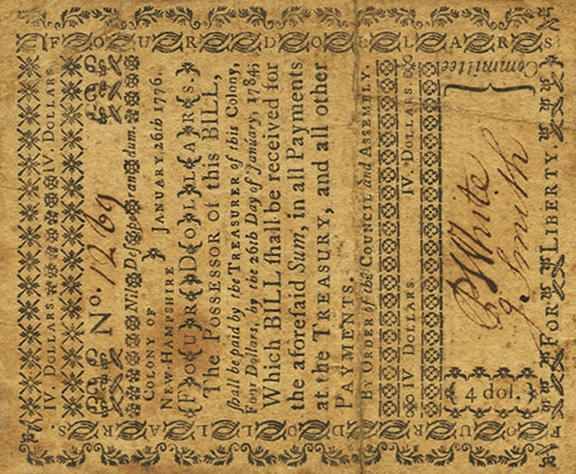 Front of United States pS1620: 4 Dollars from 1776