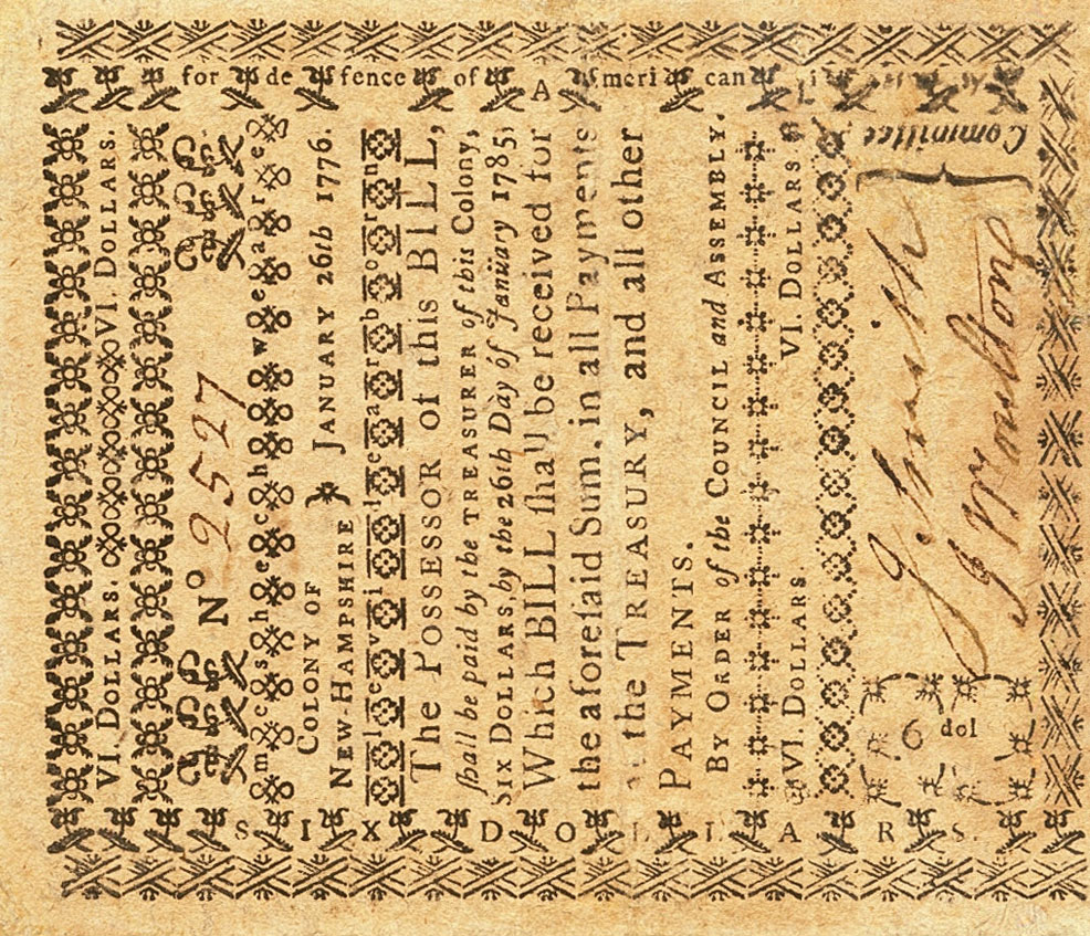 Front of United States pS1622: 6 Dollars from 1776