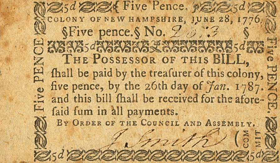 Front of United States pS1625: 5 Pence from 1776