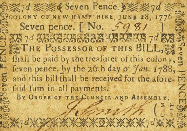 Front of United States pS1626: 7 Pence from 1776