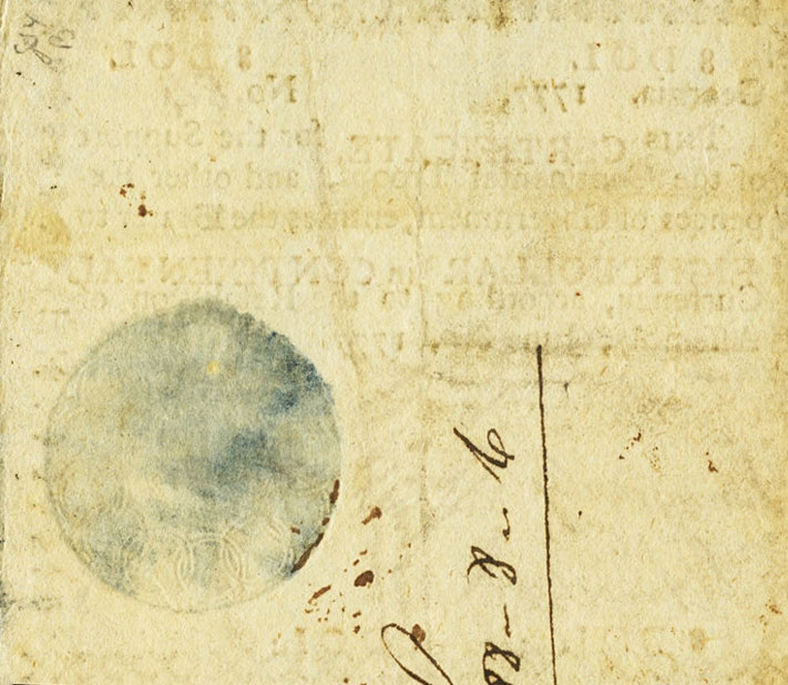 Back of United States pS1627: 8 Pence from 1776